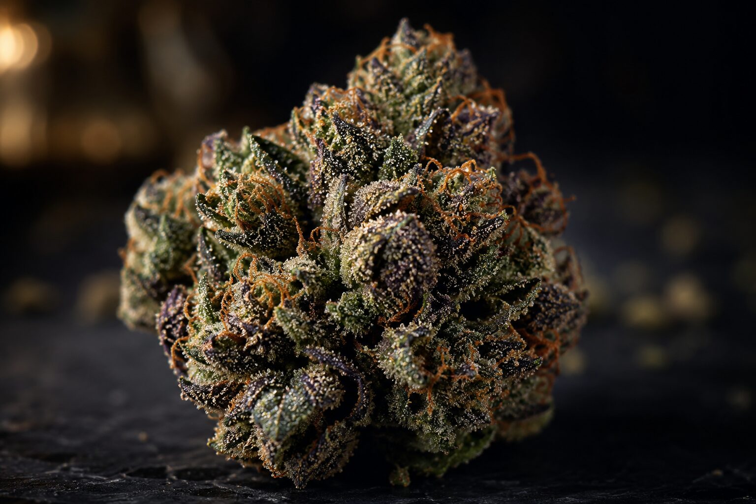 Premium marijuana buds on dark slate